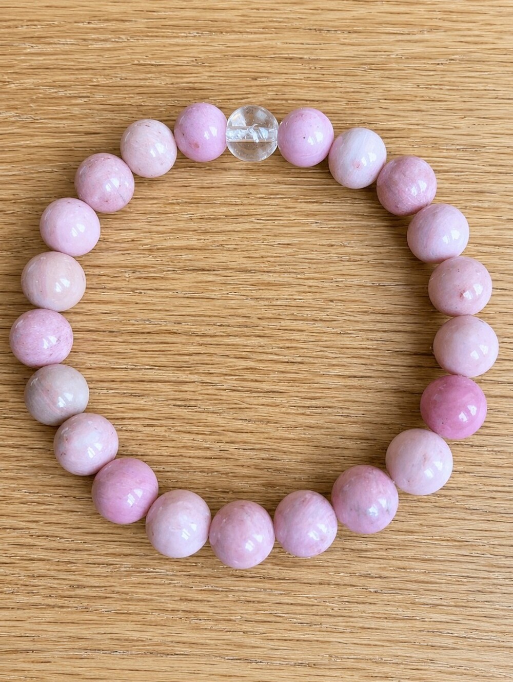 Rhodonite & Clear Quartz Beaded Stretch Bracelet | Hand Crafted